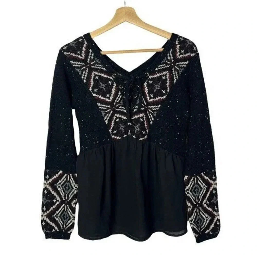 Abercrombie & Fitch Black Knit Mixed Media Long Sleeve Sweater S